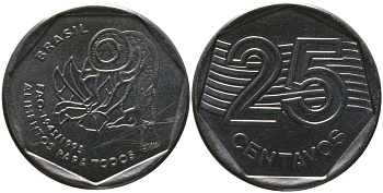 Бразилия 25 сентаво 1995 50 лет Всемирной продовольственной программе KM 642 нержавеющая сталь UNC 4519-1225