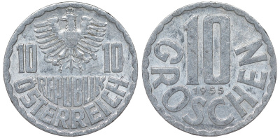 Австрия 10 грошей 1955 KM 2878 алюминий 4164-359