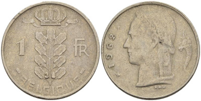БЕЛЬГИЯ 1 ФРАНК 1962 BELGIQUE KM 142.1 медно-никель 4546-447