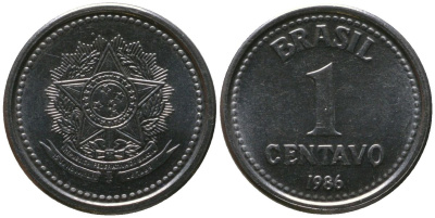 Бразилия 1 сентаво 1986 KM 600, Schon 109 нержавеющая сталь aUNC 4567-951