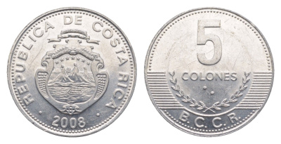 Коста-Рика 5 колонов 2008 KM 227b алюминий UNC 4644-359