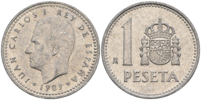 Испания 1 песета 1989 M, Хуан Карлос I (1975-2014) KM 821 алюминий 4448-946