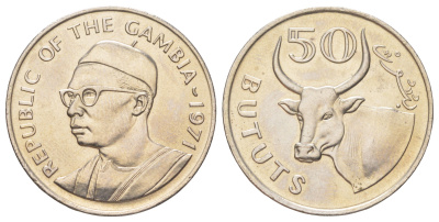 Гамбия 50 бутутов 1971 KM 12 медно-никель UNC 4616-623