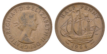 Великобритания 1/2 пенни 1964 Елизавета II (1952-2022) KM 896, Spink 4158 бронза 4662-1231