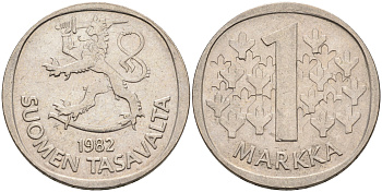 ФИНЛЯНДИЯ 1 МАРКА 1982 К KM 49а медно-никель 4589-445