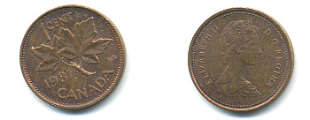 Канада 1 цент 1981 Елизавета II (1952-2022), кленовый лист KM 127 бронза 177-1364