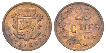 Люксембург 25 сантимов 1947 Шарлотта (1918-1964) KM 45 бронза aUNC 4627-957