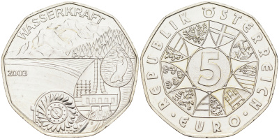 Австрия 5 евро 2003 плотина ГЭС KM 3105 серебро  UNC  1522-1411