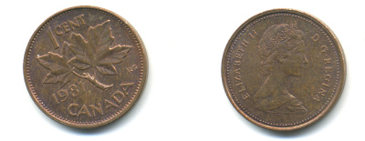Канада 1 цент 1981 Елизавета II (1952-2022), кленовый лист KM 127 бронза 177-1364