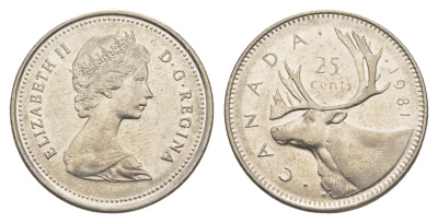 Канада 25 центов 1981 Елизавета II (1952-2022), олень KM 74 никель 4637-831
