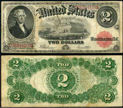 США 2 доллара 1917 Томас Джефферсон, здание Капитолия, Speelman, White Pick 188 (4)  бумага   451-757-1-2