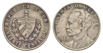Куба 20 сентаво 1968 Хосе Марти KM 31 медно-никель 4646-344
