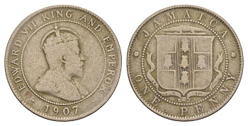 Ямайка 1 пенни 1907 Эдуард VII (1901-1910) KM 23 медно-никель 4641-852
