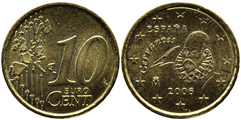 ИСПАНИЯ 10 ЕВРОЦЕНТОВ 2006 KM 1043 латунь 4391-232