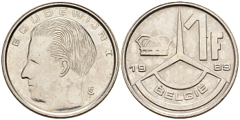 Бельгия 1 франк 1989 Belgie KM 171 железо плакированное никелем    4189-113
