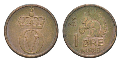 Норвегия 1 эре 1971 Улаф V (1957-1991) KM 403 бронза 4632-1121