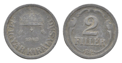 Венгрия 2 филлера 1943 BP KM 519 цинк 4665-551