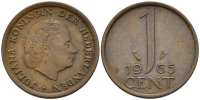 Нидерланды 1 цент 1965 Юлиана (1949-1980) KM 180 бронза    4598-239