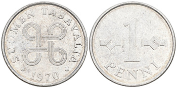Финляндия 1 пенни 1970 KM 44а алюминий 4564-858