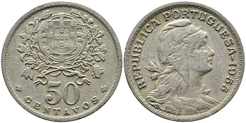 Португалия 50 сентаво 1955 KM 577 медно-никель 61-121