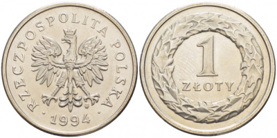 Польша 1 злотый 1994 MW KM 282 медно-никель UNC 4523-1023