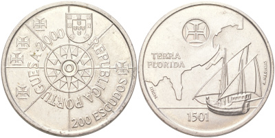 Португалия 200 эскудо 2000 Флорида KM 730 медно-никель UNC 1088-7-51