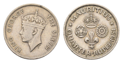 Маврикий 1/4 рупии 1951 Георг VI (1936-1952) KM 27 медно-никель 3718-146