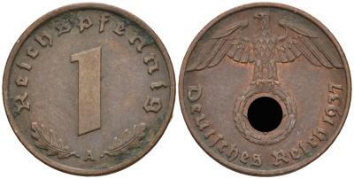 Германия 1 рейхспфенниг 1937 A KM 89, J 361 бронза 4396-233