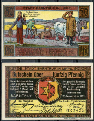 Германия, Барнтруп 50 пфеннигов 1921 нотгельд, вспашка поля Grabowski 66.1 бумага UNC (пресс) 444-53-1-2