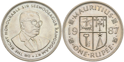 Маврикий 1 рупия 1987 Сивусагур Рамгулам KM 55 медно-никель 87-454