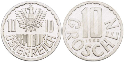 АВСТРИЯ 10 ГРОШЕЙ 1984 KM 2878 алюминий PROOF 211-1156