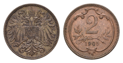 Австрия 2 геллера 1905 Франц Иосиф (1846-1918) KM 2801 бронза 4655-335