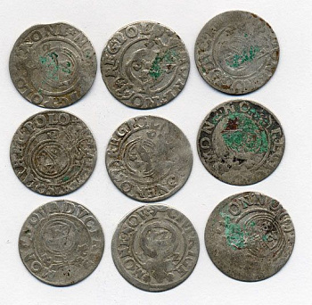 ПОЛЬША ЛОТ ИЗ 9 МОНЕТ В ПОЛТАРАК XVII век серебро M12-2-3