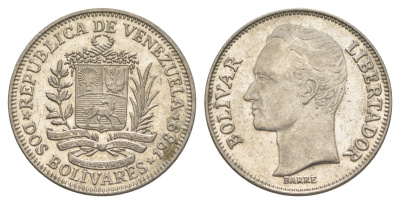 Венесуэла 2 боливара 1989 Симон Боливар Y 43a сталь плакированная никелем 4583-224