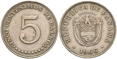 Панама 5 сентесимо 1966 KM 23.2 медно-никель 4143-451