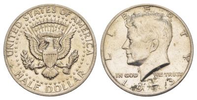 США 1/2 доллара (50 центов) 1973 D, Джон Кеннеди KM 202b медь плакированная медно-никелем aUNC 4517-1133