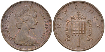Великобритания 1 пенни 1981 Елизавета II (1952-2022) KM 915, Spink 4237 (B1) бронза    4189-119