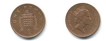 Великобритания 1 пенни 1995 Елизавета II (1952-2022) KM 935a, Spink 4391 (B4) сталь плакированная медью 177-1139