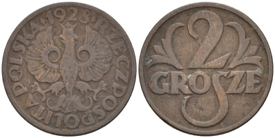Польша 2 гроша 1928 w KM 9а бронза    4115-752