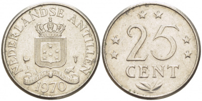 Нидерландские Антилы 25 центов 1970 Юлиана (1948-1980) KM 11 никель 3309-622