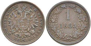 АВСТРИЯ 1 КРЕЙЦЕР 1885 ФРАНЦ ИОСИФ (1846-1918), БОЛЬШОЙ ОРЁЛ KM 2187 медь 201-913