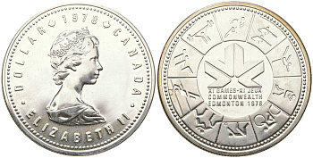 Канада 1 доллар 1978 XI игры содружества в Эдмонтоне KM 121 серебро BU 00-1067-1-51
