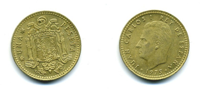 Испания 1 песета 1975 (79) Хуан Карлос I (1975-2014) KM 806 алюминиевая бронза 54-536