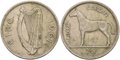 Ирландия 1/2 кроны 1961 лошадь KM 16а медно-никель 88-623