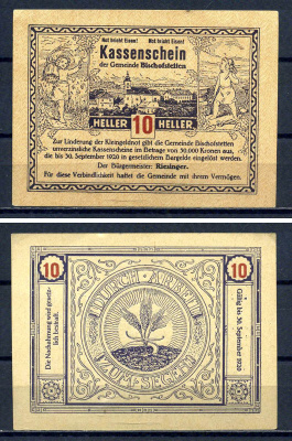 Бишофштеттен (Австрия) 10 геллеров 1920 Jaksc/Pick?JPR0092a-10 бумага aUNC 7556-32-3-1