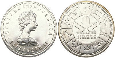 Канада 1 доллар 1978 XI игры содружества в Эдмонтоне KM 121 серебро BU 00-1067-1-51