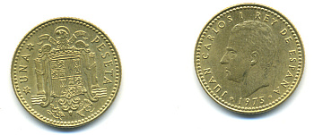 Испания 1 песета 1975 (80) Хуан Карлос I (1975-2014) KM 806 алюминиевая бронза 177-121