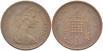 Великобритания 1 пенни 1974 Елизавета II (1952-2022) KM 915, Spink 4237 (B1) бронза 3851-1165