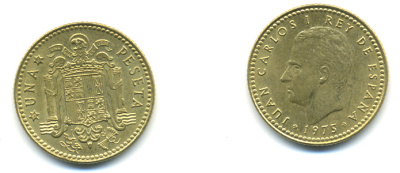 Испания 1 песета 1975 (80) Хуан Карлос I (1975-2014) KM 806 алюминиевая бронза 177-121