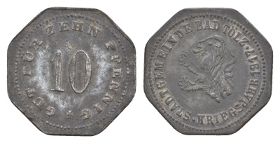 Бад-Тёльц 10 пфеннигов 1917 Funck 541.3A, Men05 25048.3, Men18 31352.3 цинк 4532-767